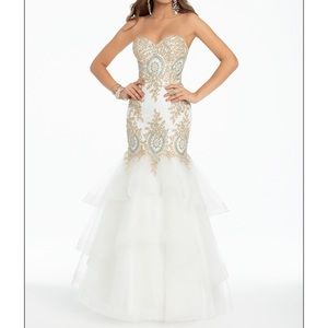 Metallic gold horsetail tier dress